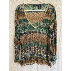 Mixit Top Women's 1X Artsy Fairy Grunge‎ Boho Crinkle Sequins Long Sleeve